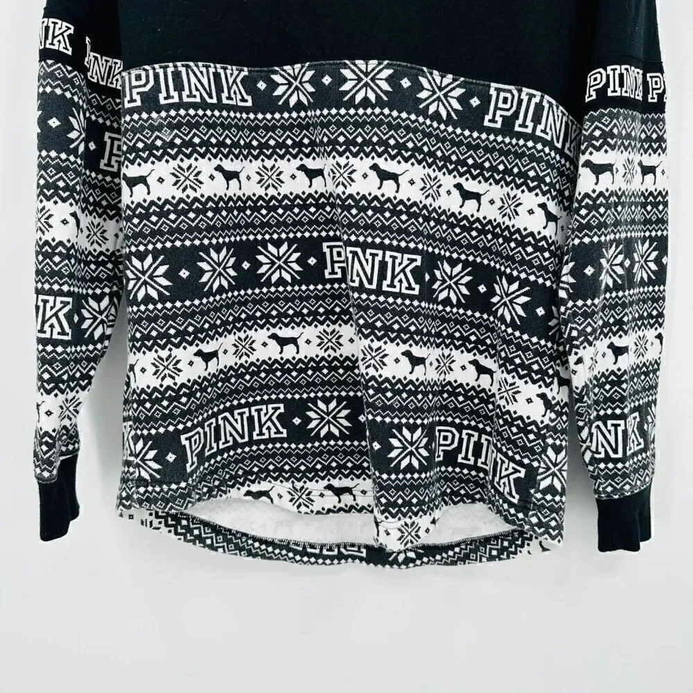 VS PINK Size XS Black & White Sequin Embellished Winter Pullover Sweatshirt